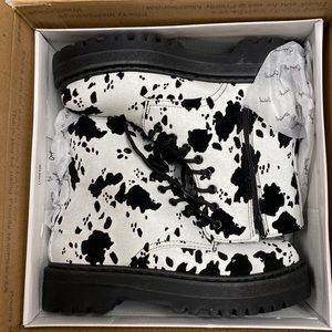 Cow Print Combat Boots